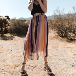 NWOT Sseko Rainbow Stripes  A-Line Midi Skirt Casual Resort Wear